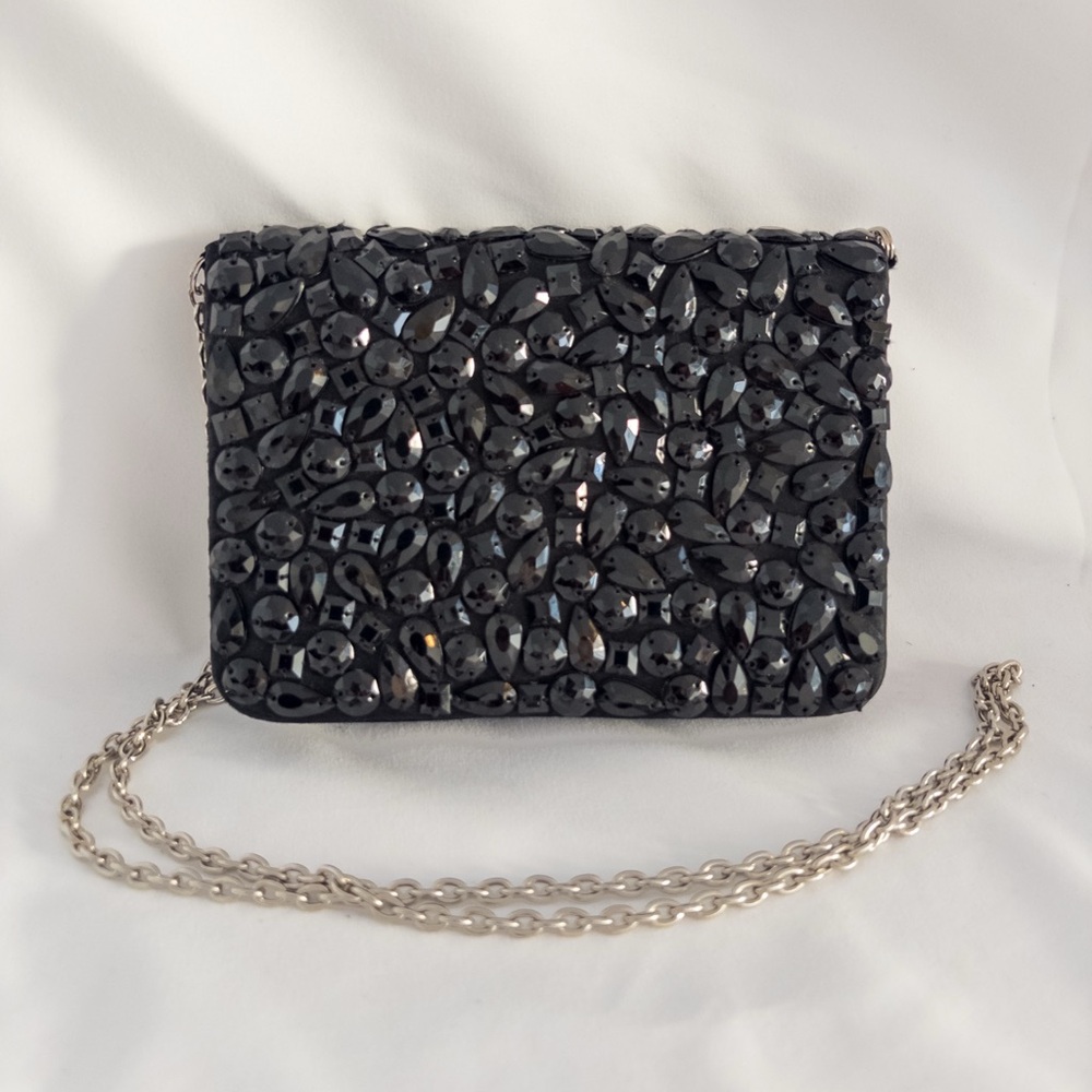 Banana Republic Black Beaded Evening Bag Holiday Party Gemstone Crossbody Clutch